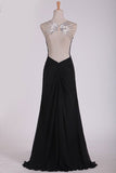 2024 Sexy Open Back Prom Dresses Straps Sheath Chiffon With Beads PBRLJFC8