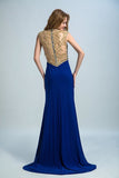 2024 Scoop Neckline Column Beaded Bodice Prom Dresses With Court Train P5CGNGFE