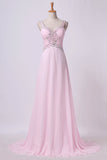 2024 Open Back Prom Dresses Halter A Line Sweep Train Chiffon With P9K5HBTD