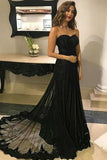 Formal Long Sweetheart Black Lace Evening Dresses Prom Dresses P3J5X7AY