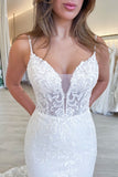 Charming Mermaid V Neck Lace Wedding Dresses