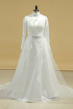 2024 Wedding Dresses Muslim High Neck Sheath Satin & Tulle PE3CPTBR