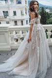 Princess A Line Off the Shoulder Sweetheart Beach Wedding Dresses with Appliques STI15585