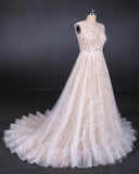 Puffy Lace Off White Wedding Dresses, Elegant A Line Backless Bridal Dresses STI15311