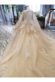 Ball Gown Wedding Dresses One Meter Train Short Sleeves Top Quality Appliques PLHTZN52