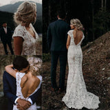 Charming Mermaid Lace Ivory Cap Sleeves Wedding Dresses, Bridal Dresses STI15569