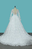 2024 Luxurious A Line Lace Scoop Long Sleeves Wedding Dresses With Pearls PAEGPP8G