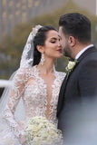 2024 Luxurious Long Sleeves Scoop A Line Lace Wedding Dresses With Pearls P2KDMFRE