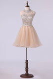 2024 High Neck Homecoming Dresses A-Line Short Beaded Bodice PKB3JJMY