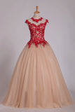 2024 Quinceanera Dresses High Neck Ball Gown Tulle With Applique PHC5EXPZ