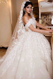 2024 A Line Off The Shoulder Wedding Dresses Tulle With Applique And Beads PHKY1JSB