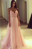 2024 New Arrival Spaghetti Straps Prom Dresses Tulle With Applique PBC7XFKL