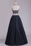 2024 Two-Piece Halter Beaded Bodice A Line Prom Dresses Taffeta PLP96E87