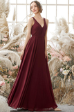 Leanna Floor Length Chiffon Natural Waist Sleeveless V-Neck A-Line/Princess Bridesmaid Dresses