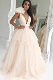 Elegant Deep V-Neck Pink Ball Gown Princess Prom Dresses PYSNYHP1