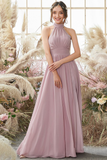 Kyra Sleeveless Chiffon Scoop Natural Waist A-Line/Princess Floor Length Bridesmaid Dresses