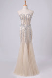 2024 Prom Dress Sweetheart Mermaid Embellished With Beads Tulle Floor PJNPT3XH