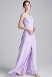 Kaliyah Floor Length V-Neck Natural Waist Sleeveless A-Line/Princess Chiffon Bridesmaid Dresses