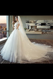 Ball Gown Tulle Wedding Dresses Strapless Appliques Beads PMBFK3T3