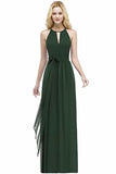 Bow Knot Chiffon Round Neck A Line Sleeveless Wedding Bridesmaid Long Evening Festive PD9XHS9Z