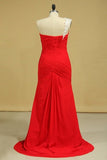 2024 Red One Shoulder Pleated Bodice Sheath Evening Dress Chiffon P8GRHJ8Z