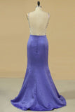 2024 Prom Dresses V Neck Beaded Bodice Open Back Mermaid/Trumpet Satin & Tulle P8FJH5QE