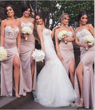 Mermaid Sweetheart Blush Bridesmaid Dresses with Lace, Wedding Party STI20465