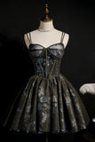 Dark Grey Sequins Lace Up Ball Gown Tulle Homecoming Dresses