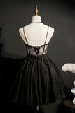 Chic Black Lace Spaghetti Straps Tulle Short Homecoming Dresses