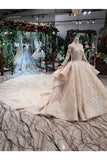 Ball Gown Wedding Dresses V Neck Long Sleeves Top Quality Appliques P87938N1