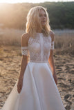 Sexy Lace Appliques High Neck Country Wedding Dresses, Beach Bridal Dresses STI15528