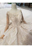 Ball Gown Wedding Dresses Scoop Long Sleeves Top Quality Appliques PXYG788A