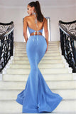 2 Pieces Pink Open Back Halter Long Evening Dresses Beautiful Prom