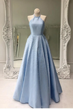 Open Back Floor Length Prom Dress With Pearls A Line Sleeveless Formal STIP74AHYZK