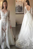 2024 New Arrival Scoop Neck Wedding Dresses See Through Tulle With Applique & Beading Detachable Skirt PMGFEB78