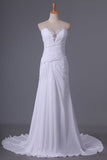 2024 Wedding Dresses Sweetheart Sheath With Beads And Ruffles Chiffon PGH7PGE9