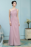 Brenna Floor Length One Shoulder Natural Waist Sheath/Column Chiffon Sleeveless Bridesmaid Dresses