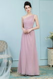 Brenna Floor Length One Shoulder Natural Waist Sheath/Column Chiffon Sleeveless Bridesmaid Dresses