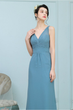 Ali V-Neck Natural Waist Sleeveless A-Line/Princess Chiffon Floor Length Bridesmaid Dresses