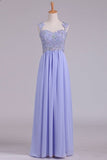 2024 Prom Dresses A Line Straps Beaded Bodice Open Back P7LL7RSJ