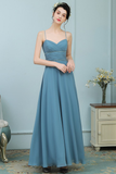 Cameron Spaghetti Straps A-Line/Princess Sleeveless Natural Waist Floor Length Chiffon Bridesmaid Dresses