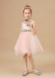 Chic Asymmetrical Sleeveless Applique Tulle Satin Flower Girl Dresses With Rhinestone Belt