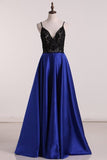 2024 Satin Prom Dresses A Line Spaghetti Straps With PHMRAQ2L