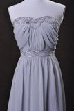 Silver Prom Dress A Line Strapless Floor Length Sweep/Brush Train PA1MEEMD