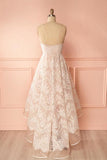 Spaghetti Straps Pink And Ivory Open Back Lace High Low PZ21NFYR