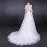 Long Sleeves White A-line Tulle Beach Wedding Dresses with Lace Appliques, Bridal Dress STI15255