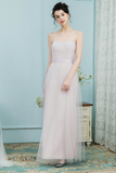 Payton Natural Waist Floor Length Tulle Spaghetti Straps Sleeveless A-Line/Princess Bridesmaid Dresses