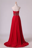 2024 Sweetheart A Line Prom Dresses With Beading Sweep Train P1C9D27X