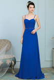 Alicia Chiffon A-Line/Princess Natural Waist Sweep-Brush Train Sleeveless Spaghetti Straps Bridesmaid Dresses