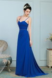 Alicia Chiffon A-Line/Princess Natural Waist Sweep-Brush Train Sleeveless Spaghetti Straps Bridesmaid Dresses